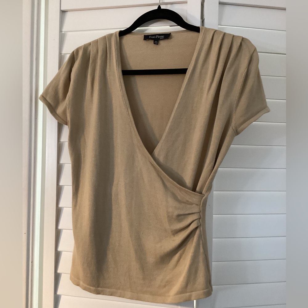 Evan Picone Beige Faux Wrap Blouse